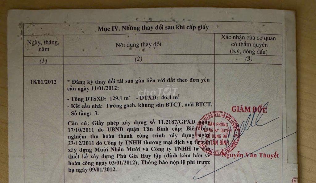 GỬI MÔI GIỚI HH 100TR,  1006/1 Âu Cơ, Tân Bình 8.95 TỶ, 3 tầng.
