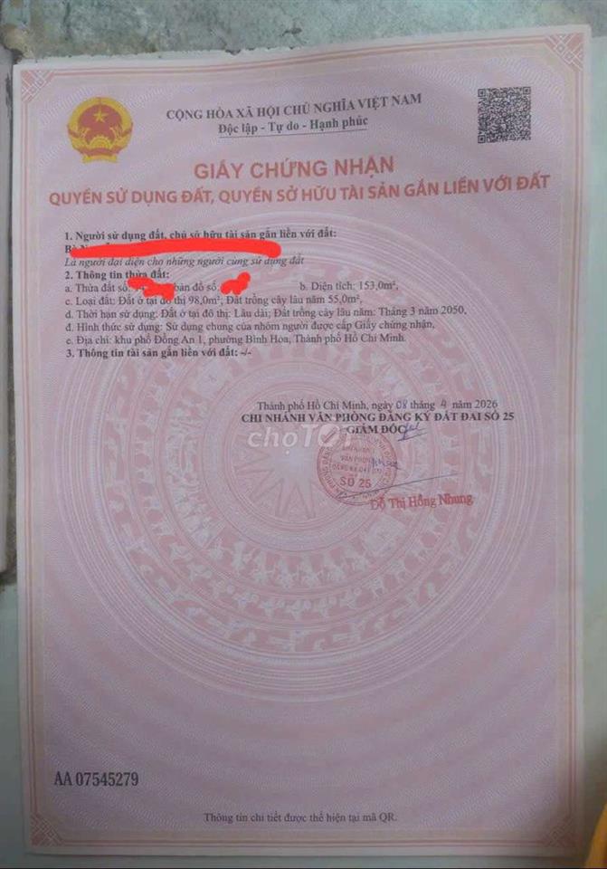 nhà mặt tiền bình hòa 20 153m2 cách tỉnh lộ 43 150m. ngang 5x30