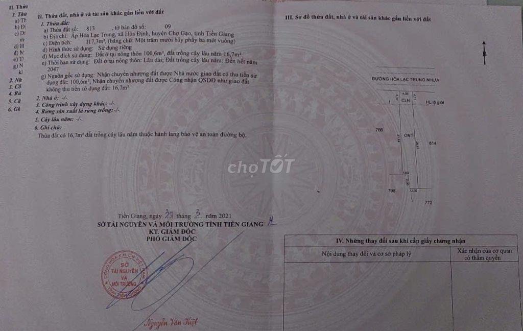 Bán đất thổ cư mặt đường Hòa Lạc Trung