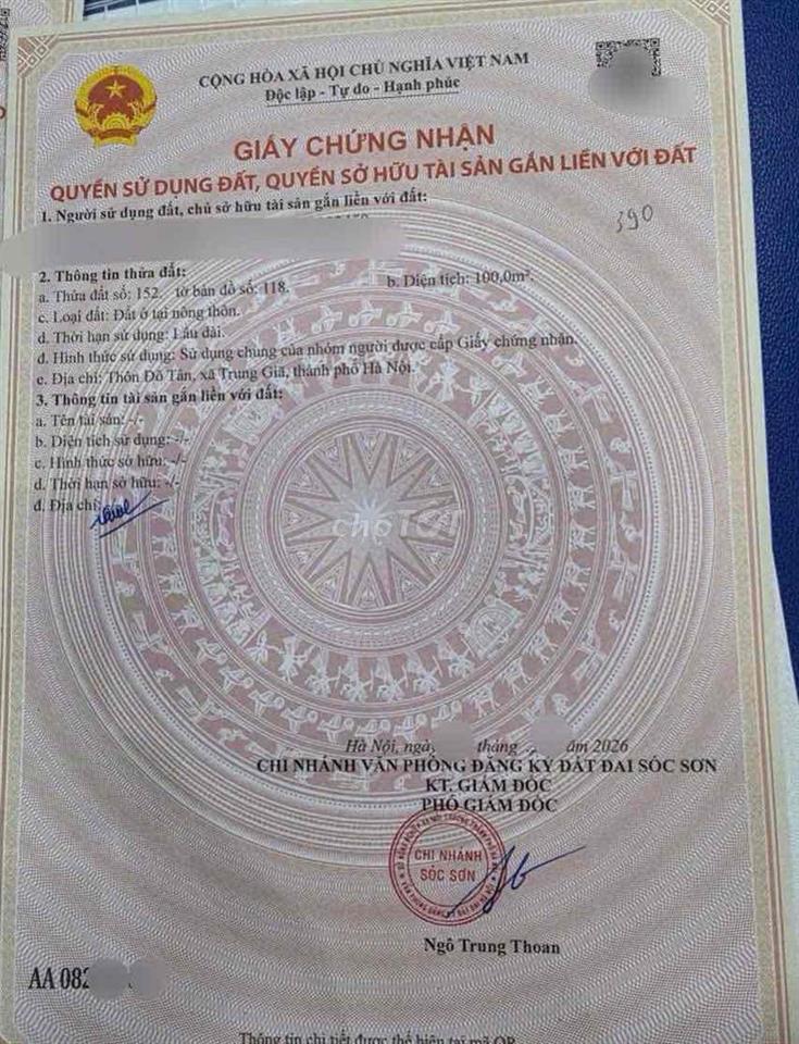 Rẻ nhất Sóc Sơn 100m đất Đô Tân - Trung Giã - Sóc Sơn gần chợ Chấu