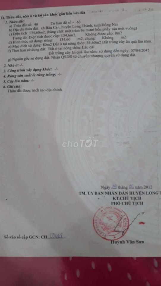 Đất chính chủ thổ cư ngay khu công nghiệp Bàu cạn tân hiệp
