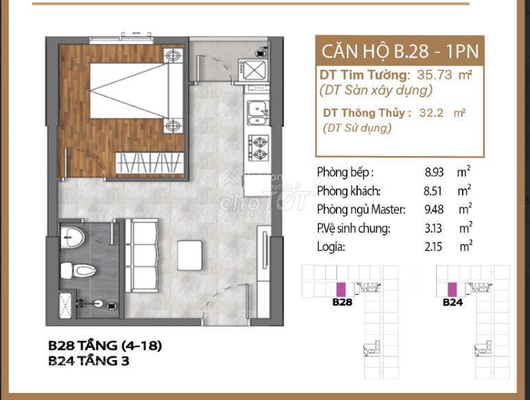 Bán căn hộ chung cư Phúc Đạt Tower 36m2 - 630 triệu
