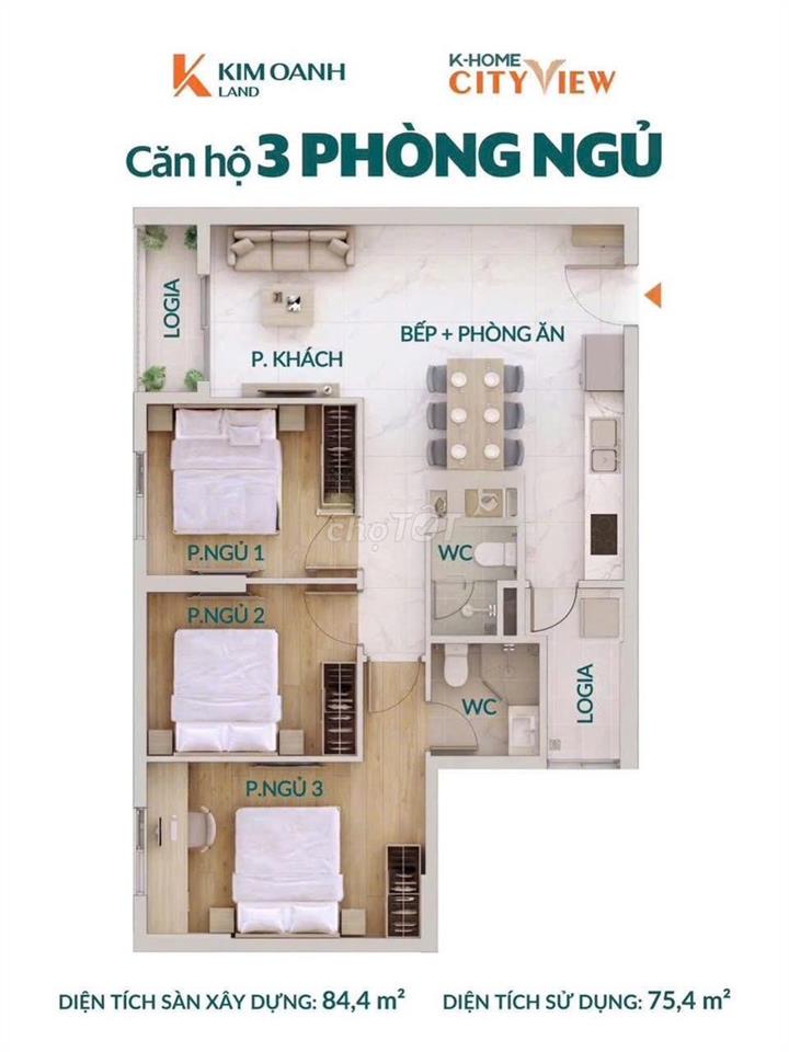 Bán căn hộ K-Home Cityview Đồng Nai, 2PN, 70m2