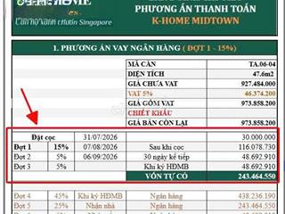 Căn hộ K-Home Midtown, 47m2, 2PN, 973 triệu