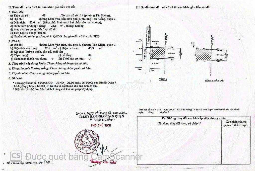Nhà bán chính chủ - Hẻm 30 Lâm Văn Bền - Tân Kiểng - Quận 7