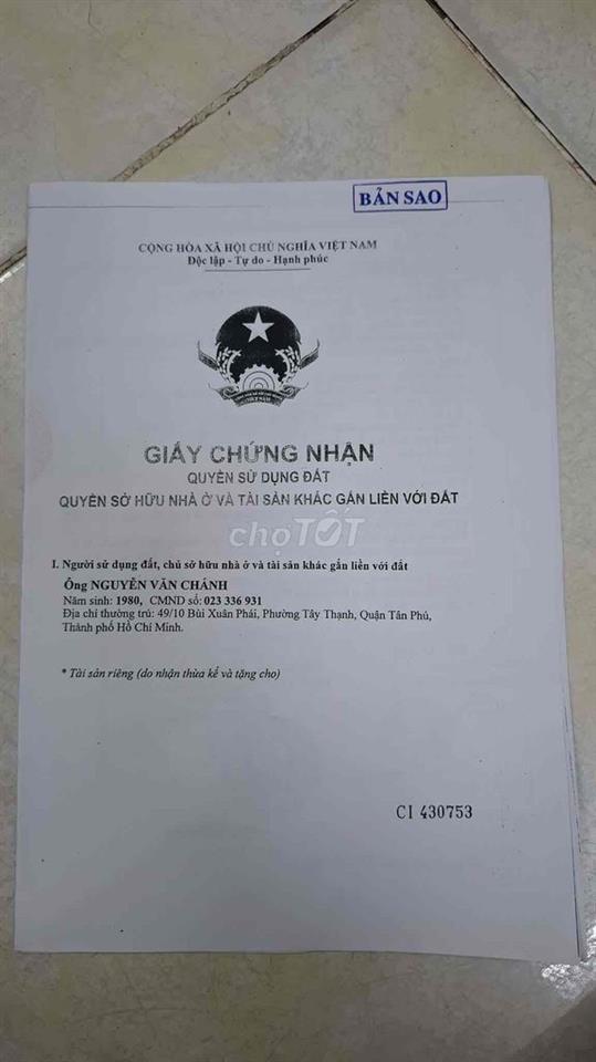 Cần bán nhà trong hẻm sau lưng trường cao đẳng cao đẳng công nghiệp th