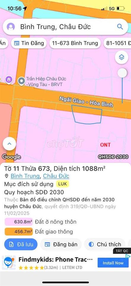 Măt tiền Mỹ Xuân - Ngãi Giao Đất chính chủ