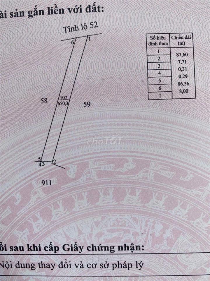 [CHÍNH CHỦ] BÁN ĐẤT MẶT TIỀN QL 52  Hòa Long 