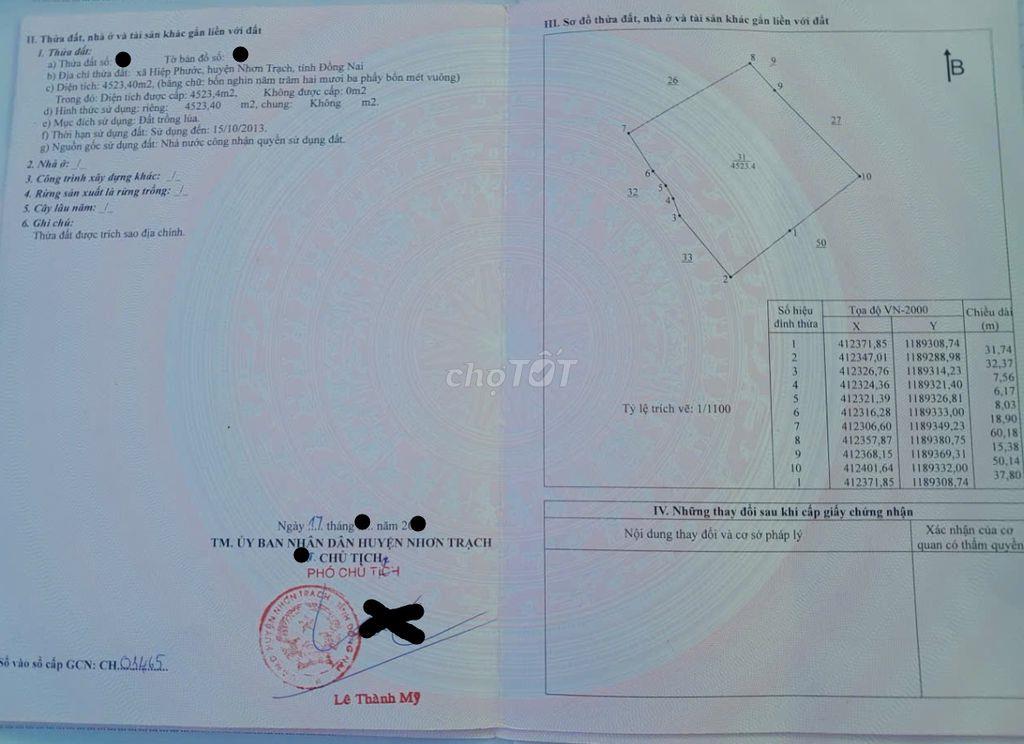 Đất nông nghiệp lớn gần chợ Hiệp Phước mới