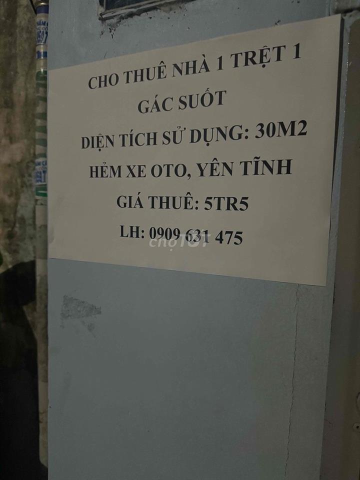 CHO THUÊ NHÀ NGAY TRUNG TÂM 1 TRỆT 1 LẦU