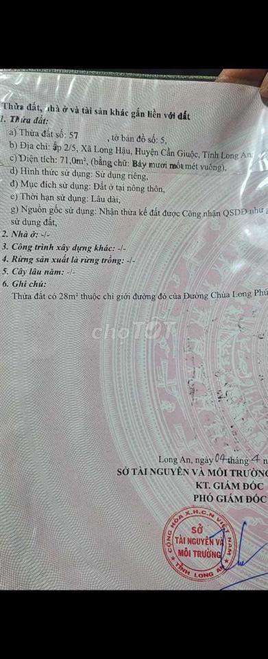 Bán đất Long Hậu