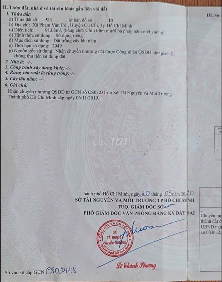 CHÍNH CHỦ BÁN ĐẤT ĐẤT CỦ CHI -  MẢNH ĐẤT SỐ 13 BÀU LÁCH