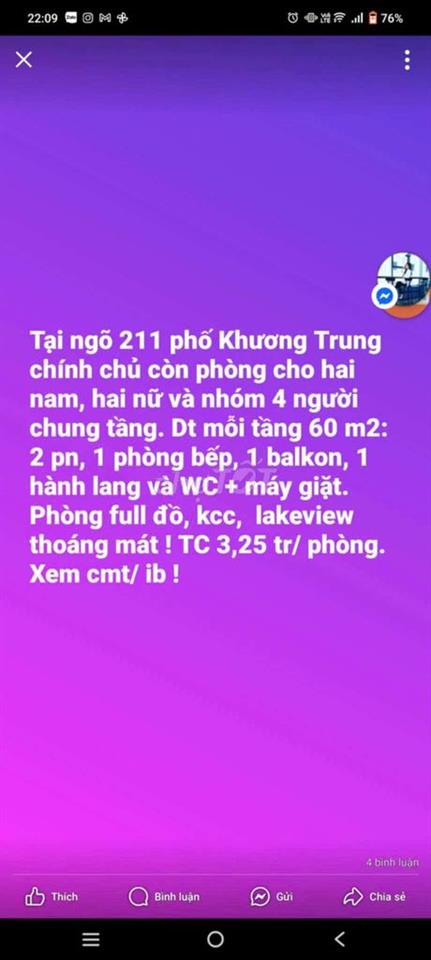 Còn phòng cho sinh viên, người đi làm tại Ngõ 211 phố Khương Trung