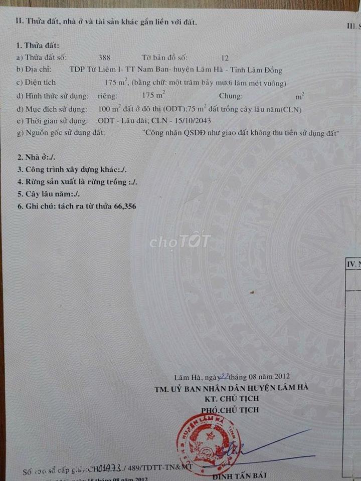 BÁN ĐẤT THỔ CƯ TT NAM BAN (kèm nhà nhỏ)