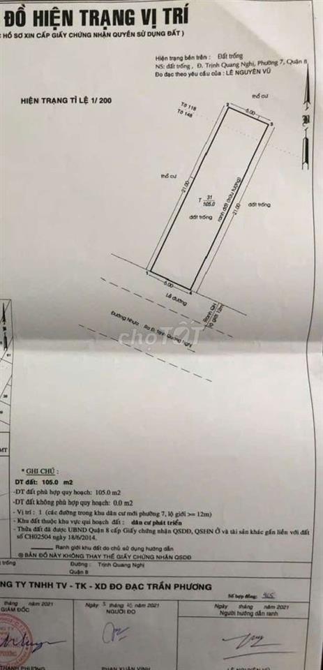 đất 105m2(5×21)m full thổ.P7.Q8