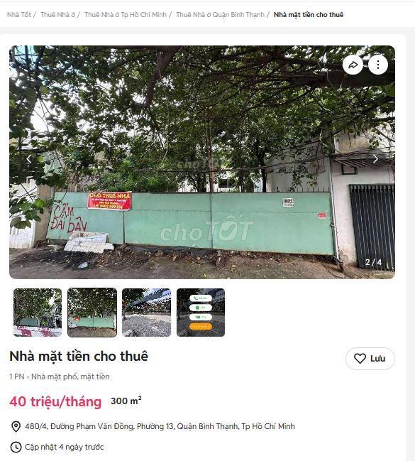Cho thuê mặt bằng kd 480/4 pvd