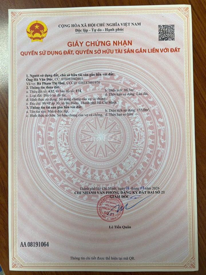 CẦN BÁN NHÀ MẶT TIỀN ĐƯỜNG LÝ THỊ NÊ, BÀ ĐIỂM, TP.HCM