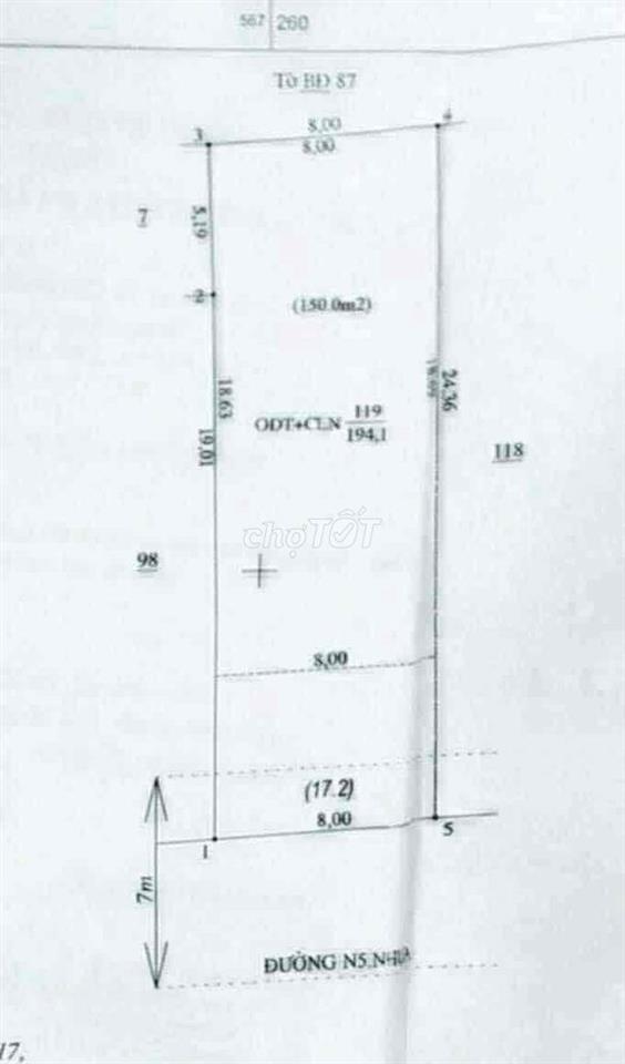 Đất Nền 150tc, Lô F đường N5 Huyện Dầu Tiếng