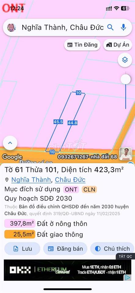 CHÍNH CHỦ BÁN ĐẤT MẶT TIỀN ĐƯỜNG 29 – NGHĨA THÀNH – GẦN KCN CHÂU ĐỨC