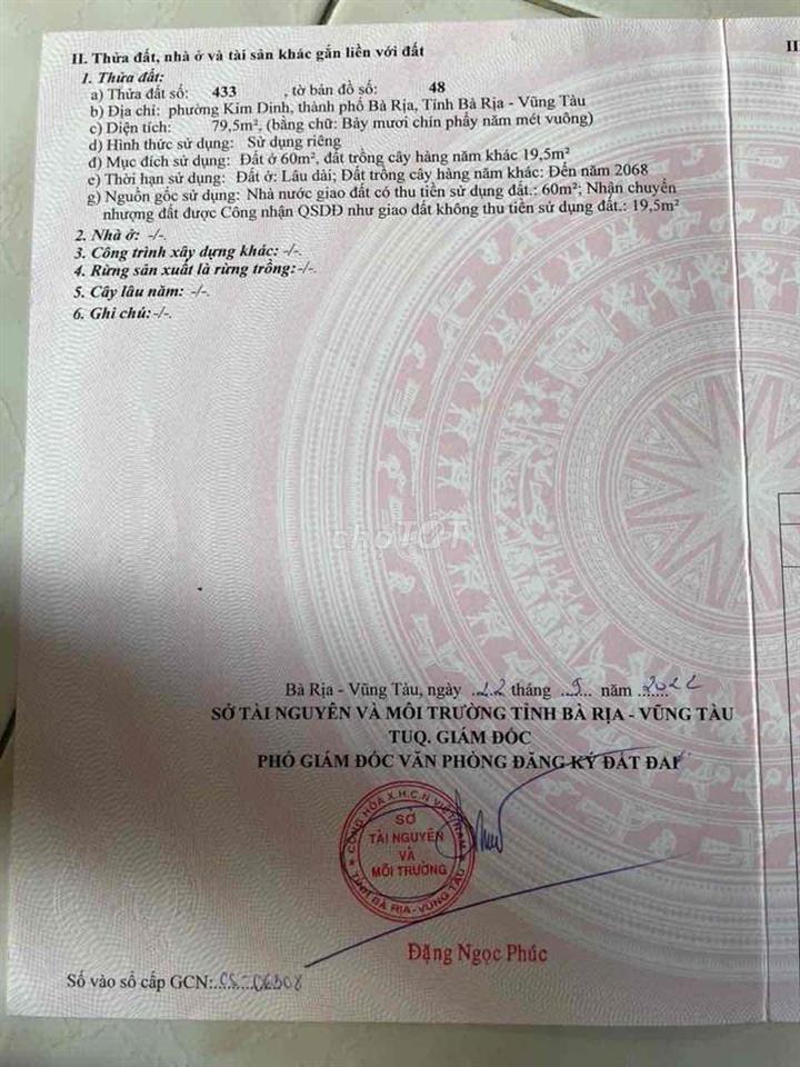 bán đất 2 mt  brvt