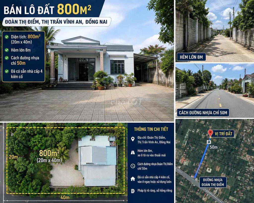 Bán lô đất 800 m2 đã có sẵn nhà kiên cố 100 m2. Vào ở ngay được