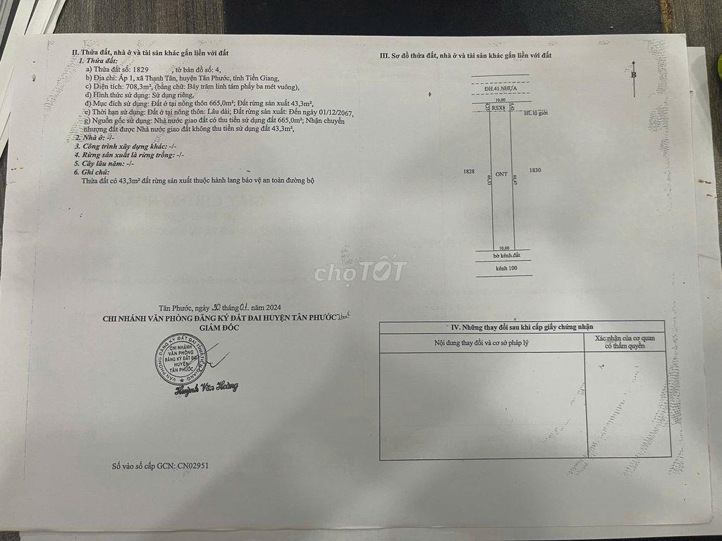 THỬA ĐẤT 41.119M2 SẲN 15.200M2 ĐẤT THỔ  MẶT TIỀN NHỰA HL 41 DÀI 180M