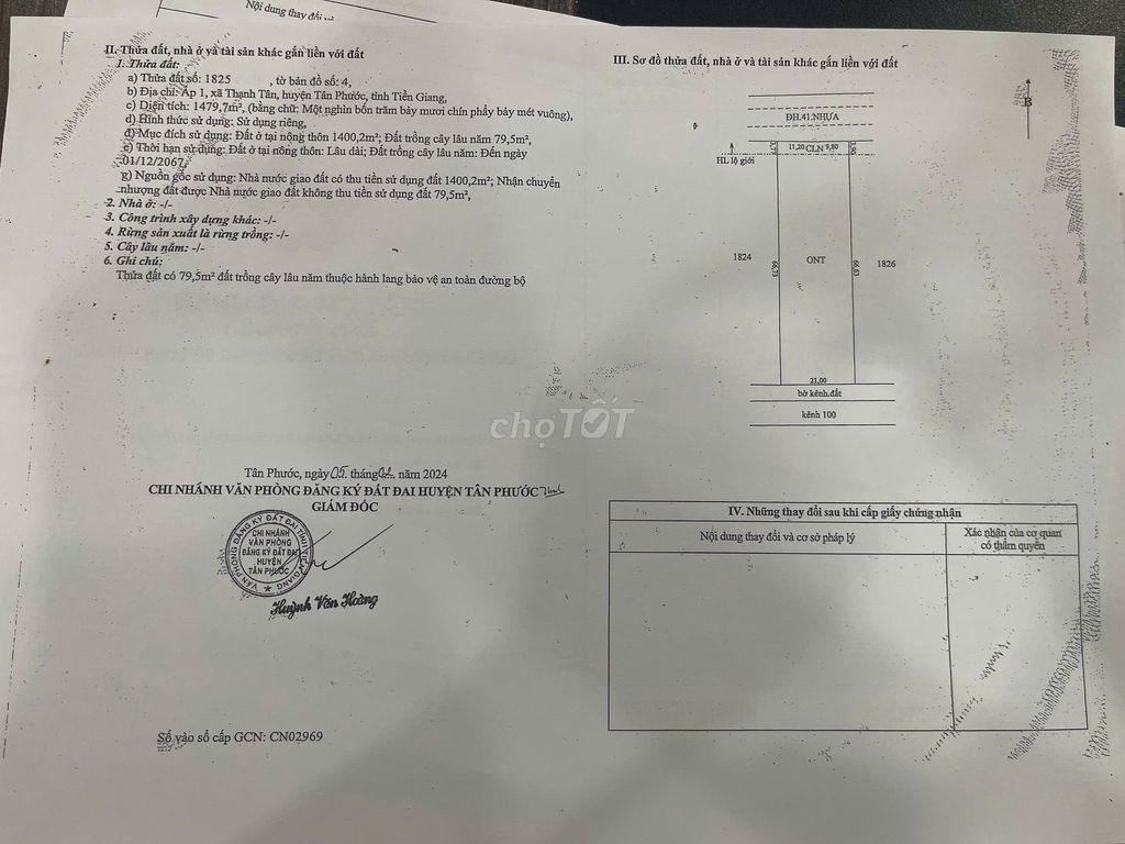 THỬA ĐẤT 41.119M2 SẲN 15.200M2 ĐẤT THỔ  MẶT TIỀN NHỰA HL 41 DÀI 180M