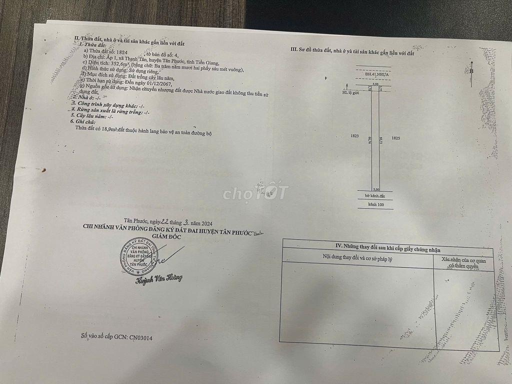 THỬA ĐẤT 41.119M2 SẲN 15.200M2 ĐẤT THỔ  MẶT TIỀN NHỰA HL 41 DÀI 180M