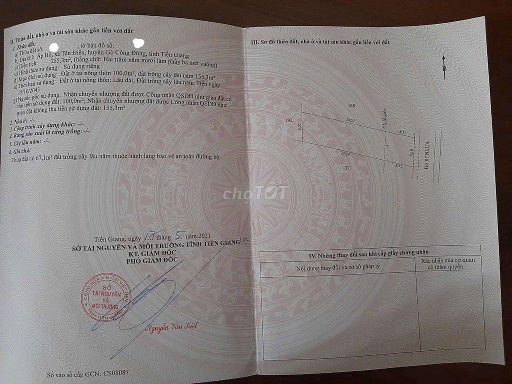 KẸT TIỀN BÁN GẤP ĐẤT MẶT TIỀN HUYỆN LỘ 07 GỎ CÔNG TIỀN GIANG
