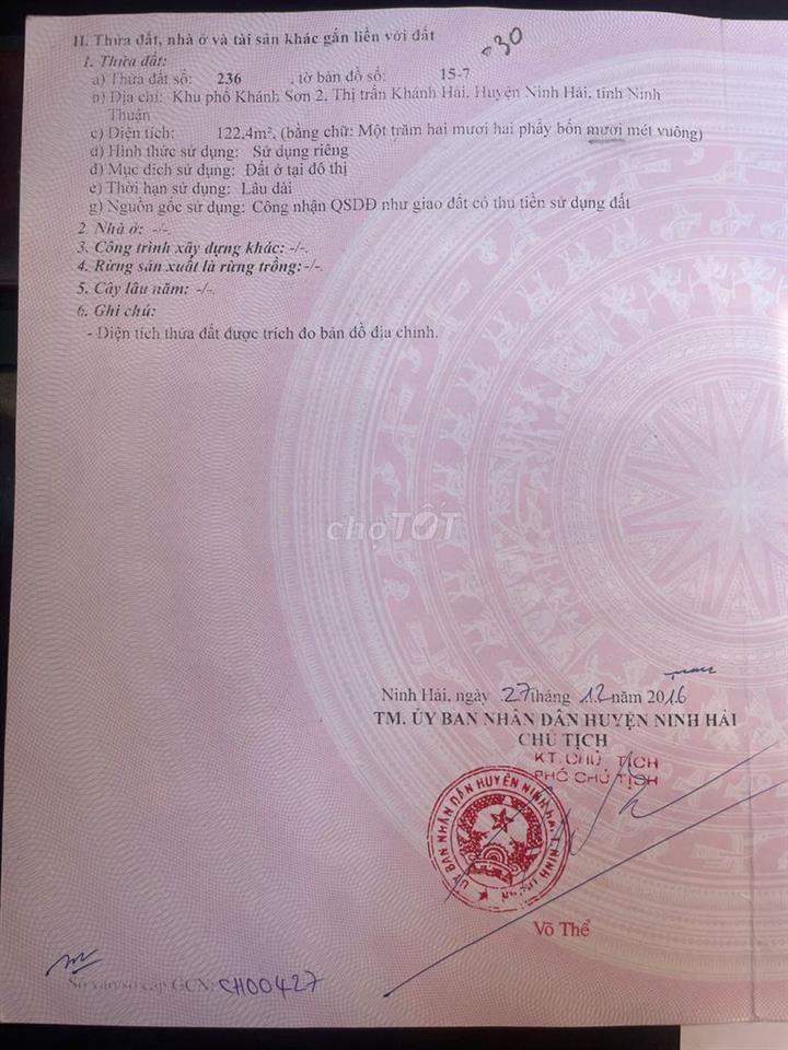 BÁN ĐẤT THỔ CƯ KHU VỰC P.NINH CHỮ-KHÁNH HÒA
