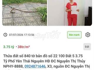 Bán đất chính chủ 100m² mặt sau Hồ Điều Hòa Quang Trung – Phổ Yên