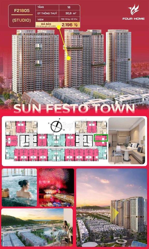 CĂN STUDIO SUN FESTO TOWN – TẦNG 18 | VIEW MẶT HỒ | CHỈ TỪ 1,75 TỶ