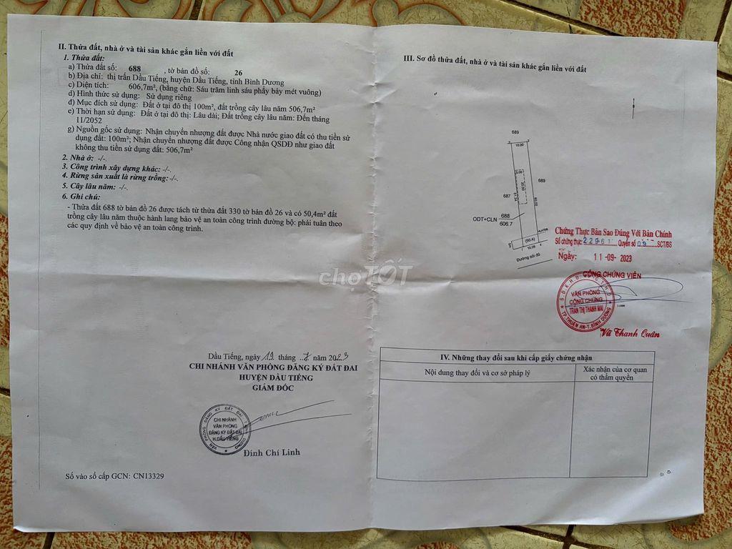 Bán đất mặt tiền Thị trấn Dầu Tiếng