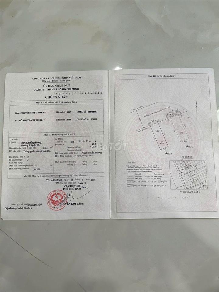 BÁN NHÀ NÁT SỐ 438/6 LÊ HỒNG PHONG (KHU CHỢ HỒ THỊ KỶ)