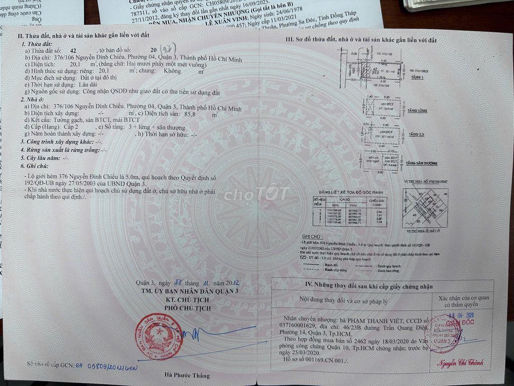 NHÀ 376/106 NGUYỄN ĐÌNH CHIỂU - 23M2 - 1T,1 LỬNG, 3L, ST-CHỈ 6.5 TỶ TL