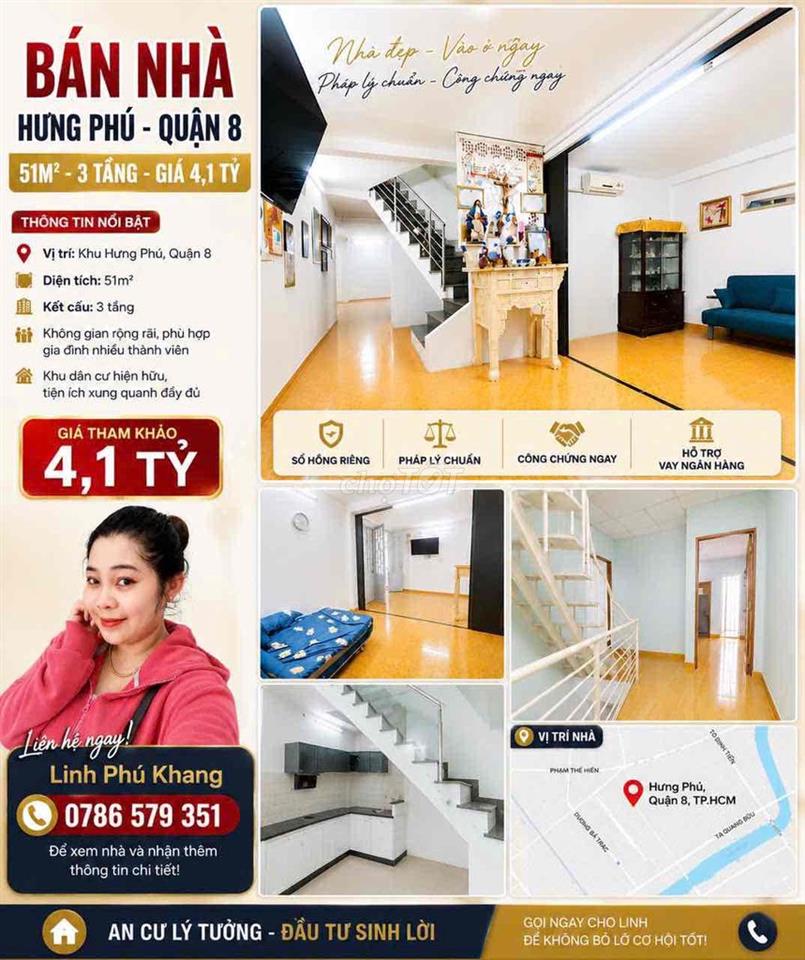 🏡 BÁN NHÀ HƯNG PHÚ QUẬN 8 – 55M² – 3 TẦNG – GIÁ 4,1 TỶ Bạn đang tìm nh