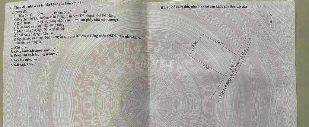 CHÍNH CHỦ CẦN BÁN ĐẤT SÁT BIỂN MÂN THÁI, SƠN TRÀ