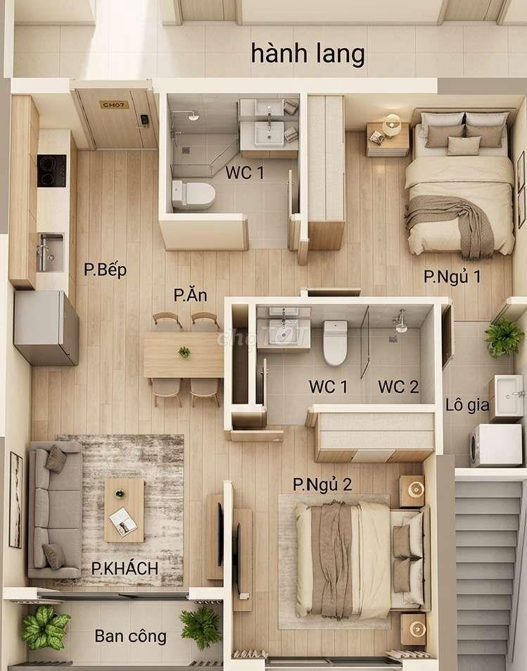 Căn hộ 2 Phòng ngủ 2 WC Vinhomes 59m2 , Chốt nóng giá hời, sẵn sổ hồng