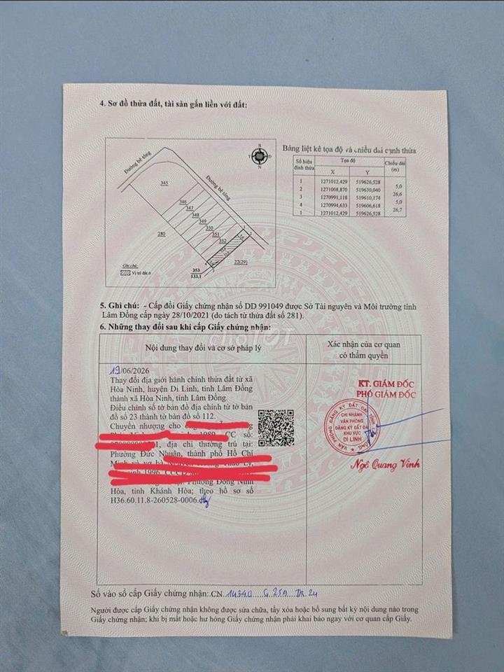 Đất thổ cư Xã Hòa Ninh - Di Linh Cách chợ quốc lộ 7km