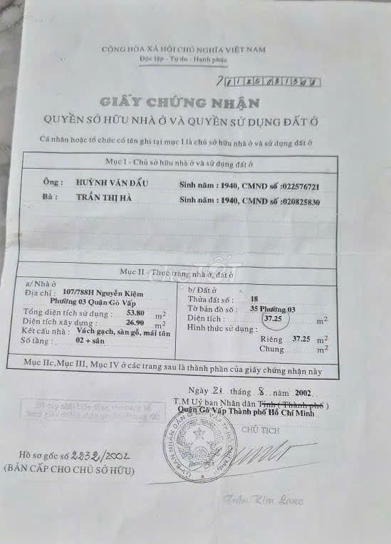 CHÍNH CHỦ BÁN NHÀ NGUYÊN CĂN - NGUYỄN KIỆM, GÒ VẤP