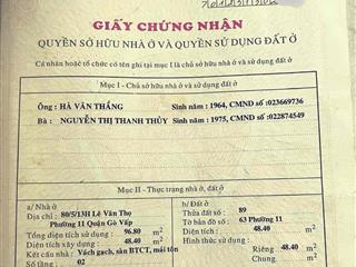 Bán Nhà 2 MT hẻm 153 Lê Văn Thọ . 5,5 x9m đúc 1 lầu
