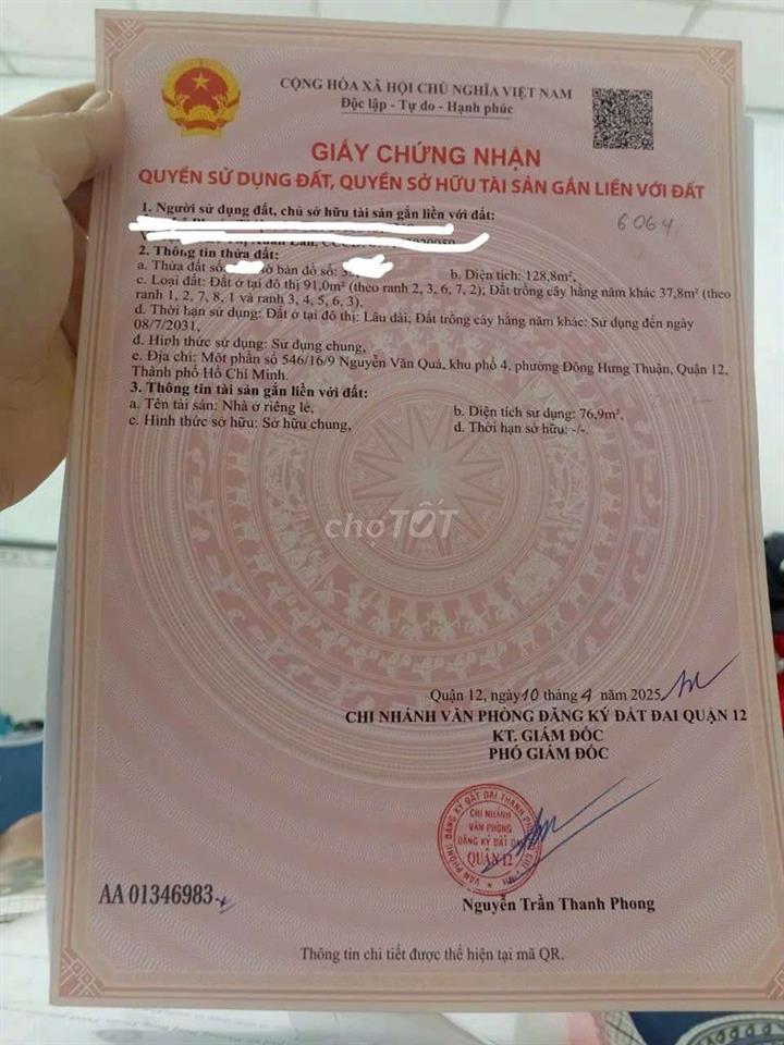 Tôi cần bán nhà sân vườn 128,8m 2 MT hẽm