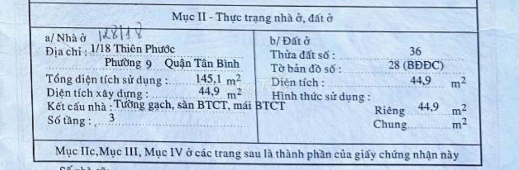 BÁN NHÀ HẺM 128 THIÊN PHƯỚC – PHƯỜNG TÂN HÒA, TP.HCM