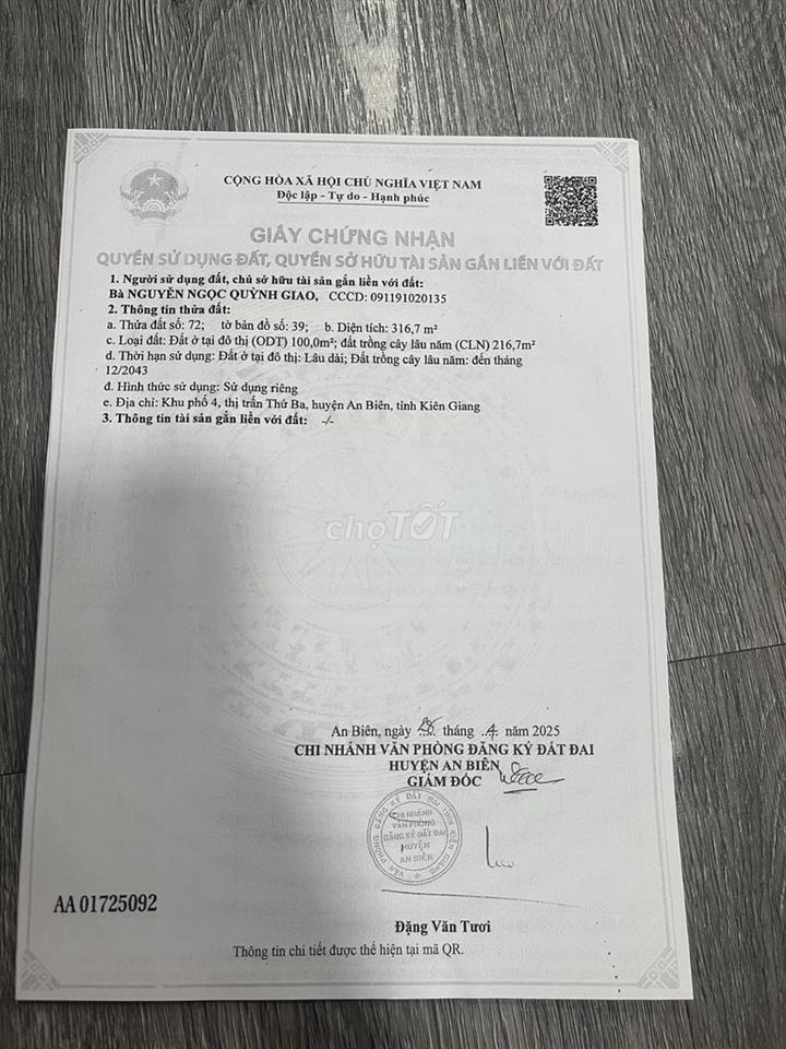 BÁN NHÀ MẶT TIỀN, TRUNG TÂM THỨ 3, AN BIÊN