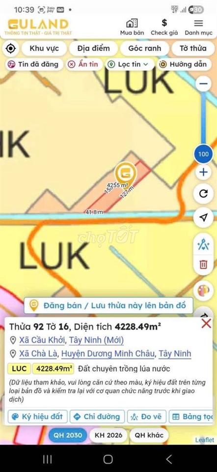 Bán đất vườn 4.228m2 mặt tiền kênh