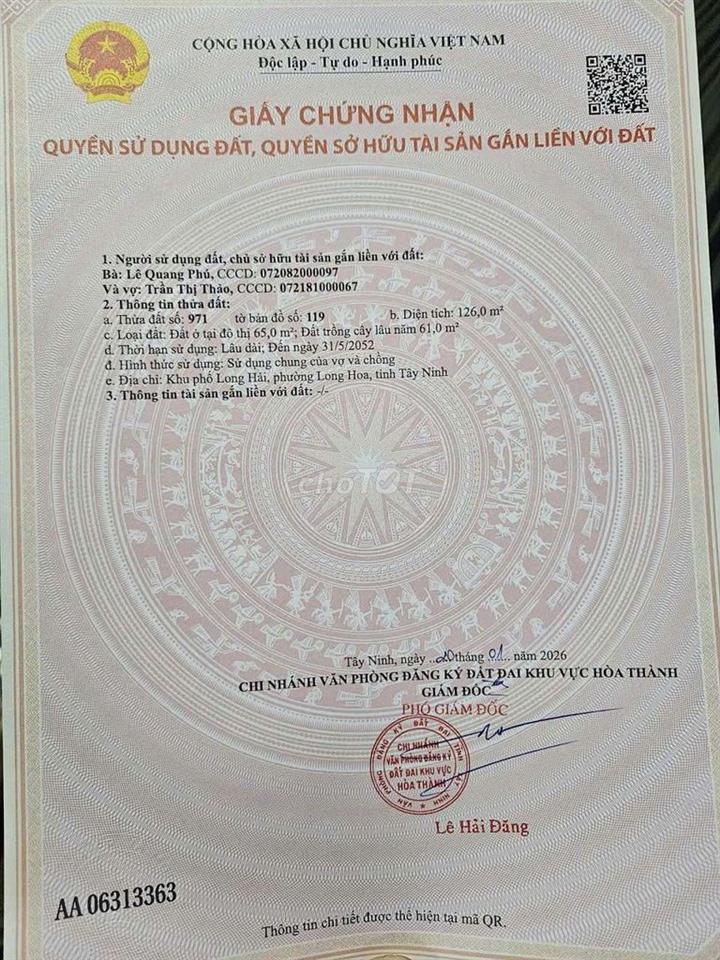 Đất Ở đô thị gần chợ Long Hải, chợ Long Hoa