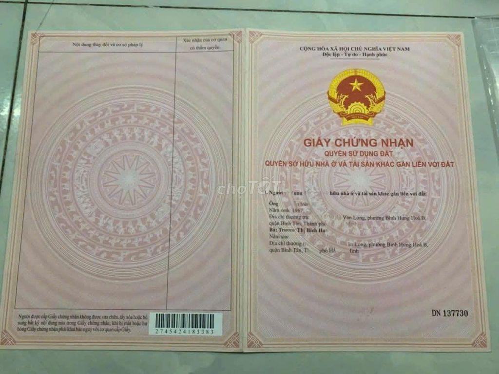 NhÀ CÓ VIỆC CẦN BÁN NHANH LÔ ĐẤT 504M2  Đ. TÂY LÂN, TÂN TẠO , BÌNH TÂN