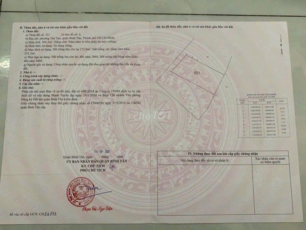 NhÀ CÓ VIỆC CẦN BÁN NHANH LÔ ĐẤT 504M2  Đ. TÂY LÂN, TÂN TẠO , BÌNH TÂN