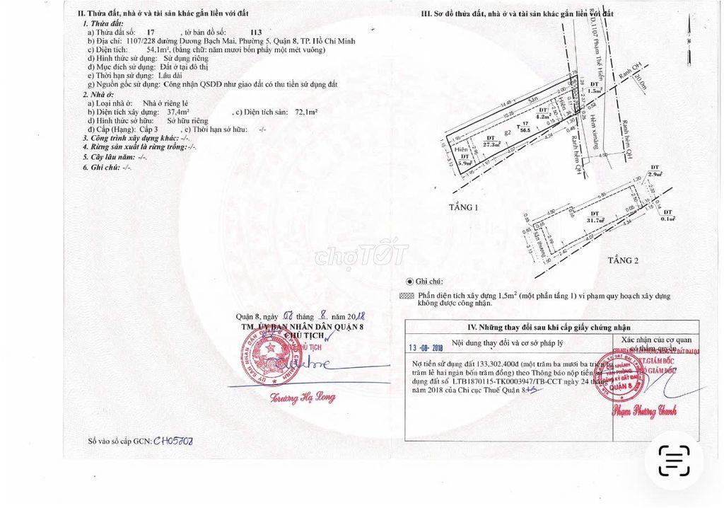 Nhà bán dự phóng ra 2 mặt tiền chỉ 5ty