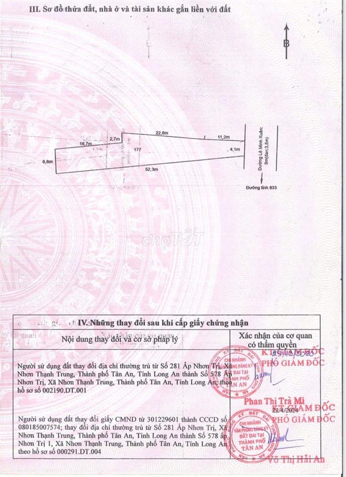 Bán đất nông nghiệp tại Lê Minh Xuân, Tp. Tân An - Cách DT833 chỉ 70m